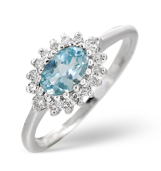 Blue Topaz And 0.14CT Diamond Ring 9K White Gold SIZE J K L M N O R U